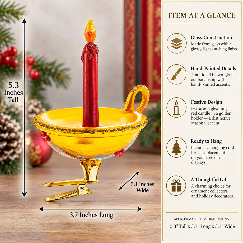 Gleaming Red Candle Glass Christmas Ornament
