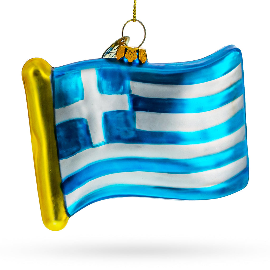 Waving Flag of Greece Glass Christmas Ornament