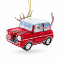 Car Decked Out with Nose & Antlers Glass Christmas Ornament