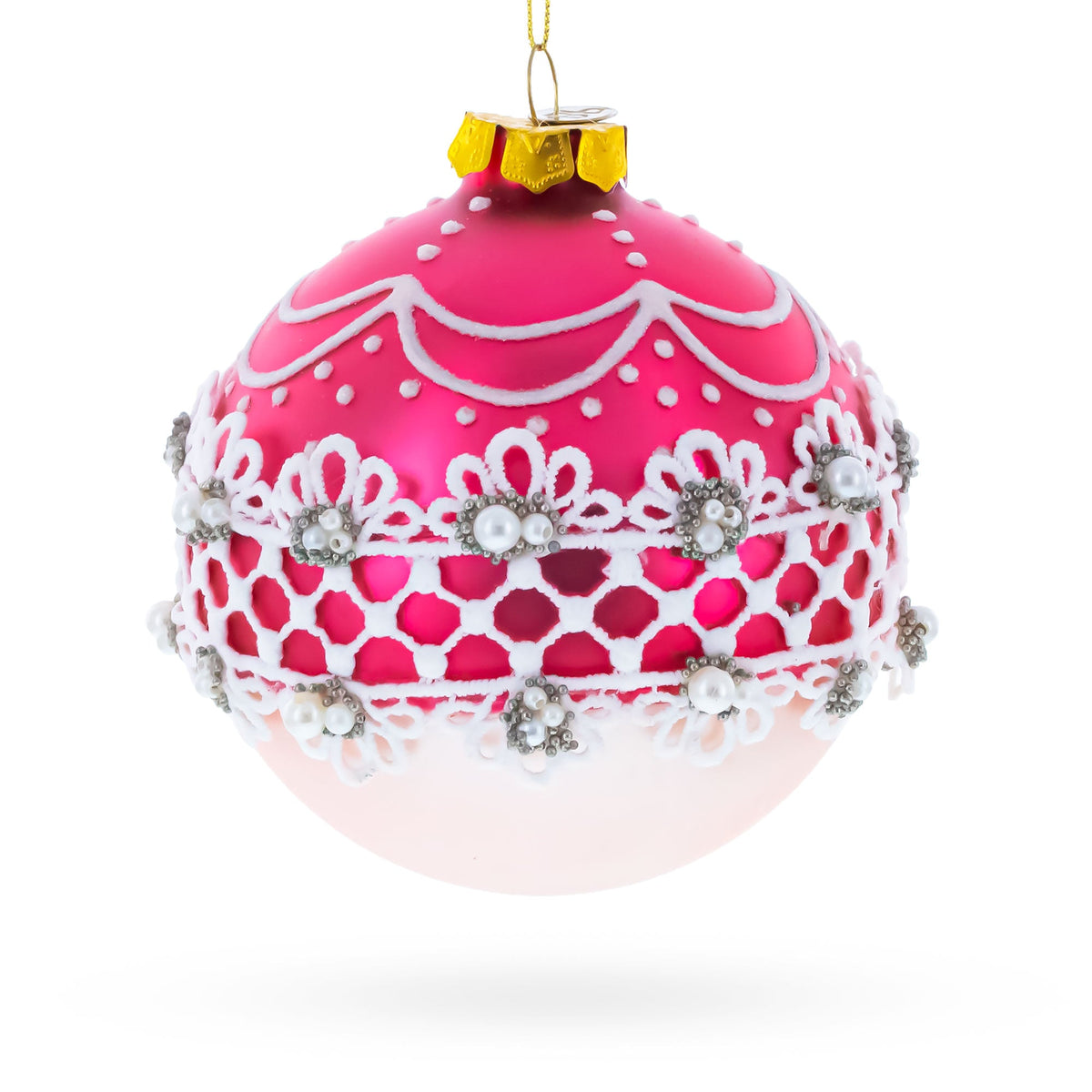 Elegant Laced Pink Glass Christmas Ornament