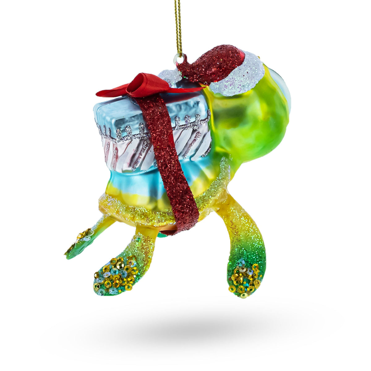 Baby Turtle Carrying Gifts Glass Christmas Ornament