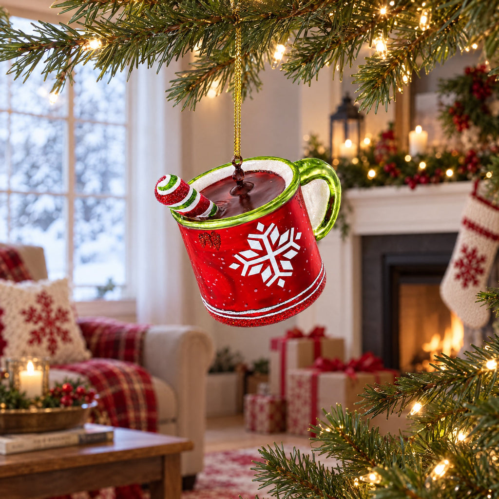 Cup with Candy Cane Drink Glass Christmas Ornament