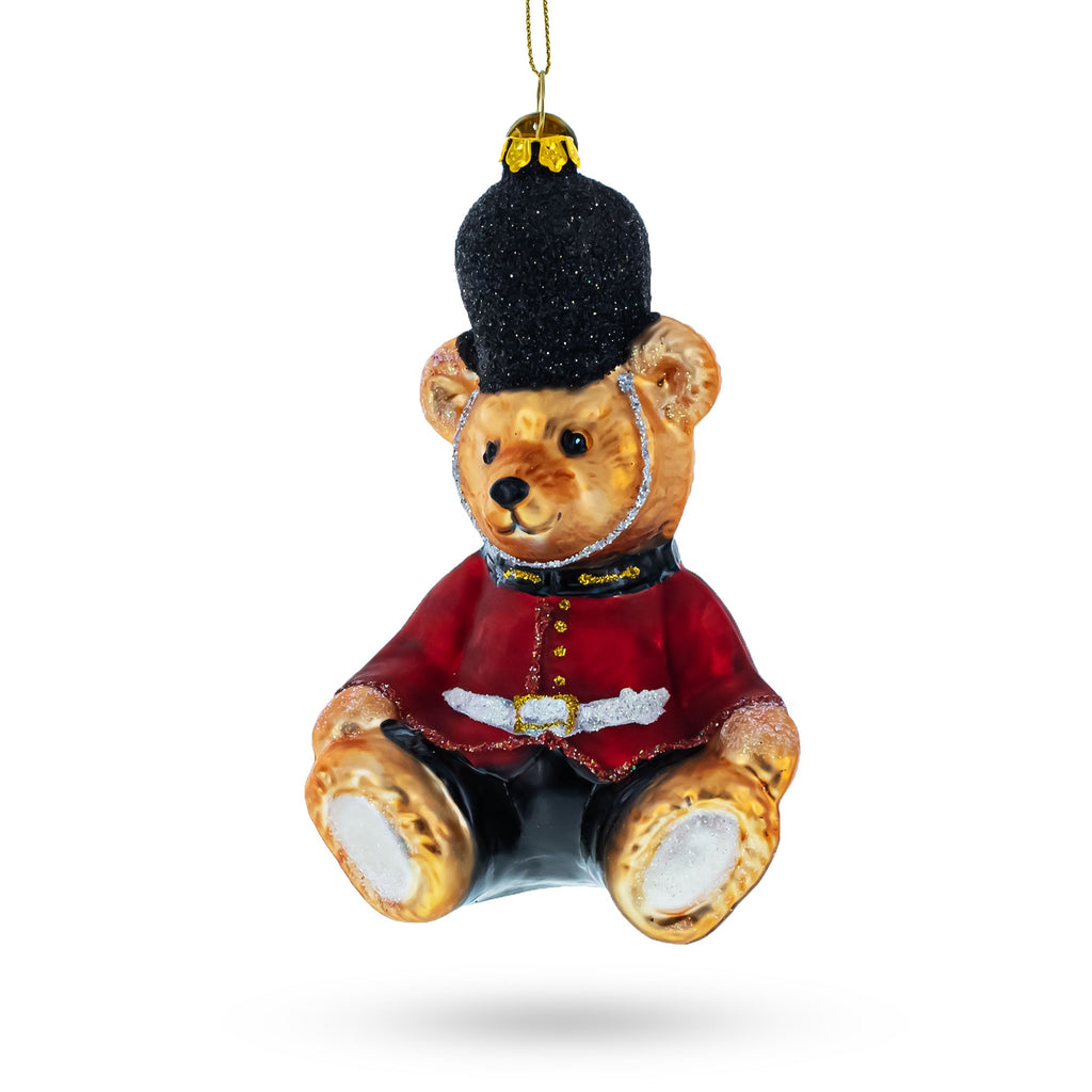 Teddy Bear in King's Guard Uniform Glass Christmas Ornament