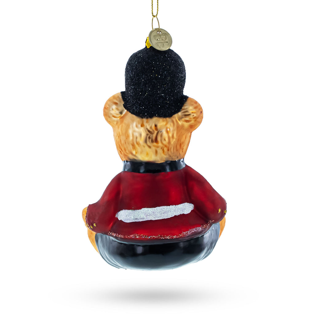 Teddy Bear in King's Guard Uniform Glass Christmas Ornament
