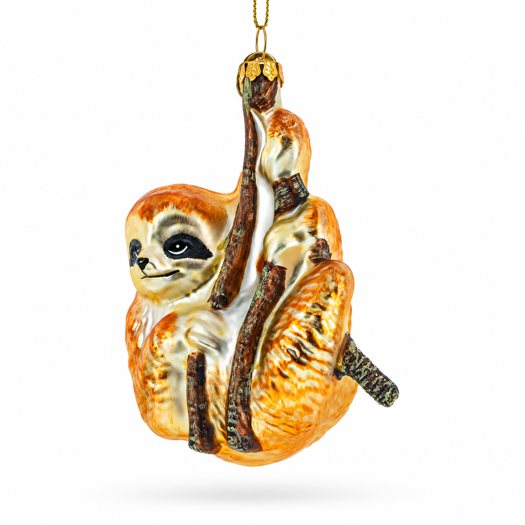 Hanging Sloth Glass Christmas Ornament