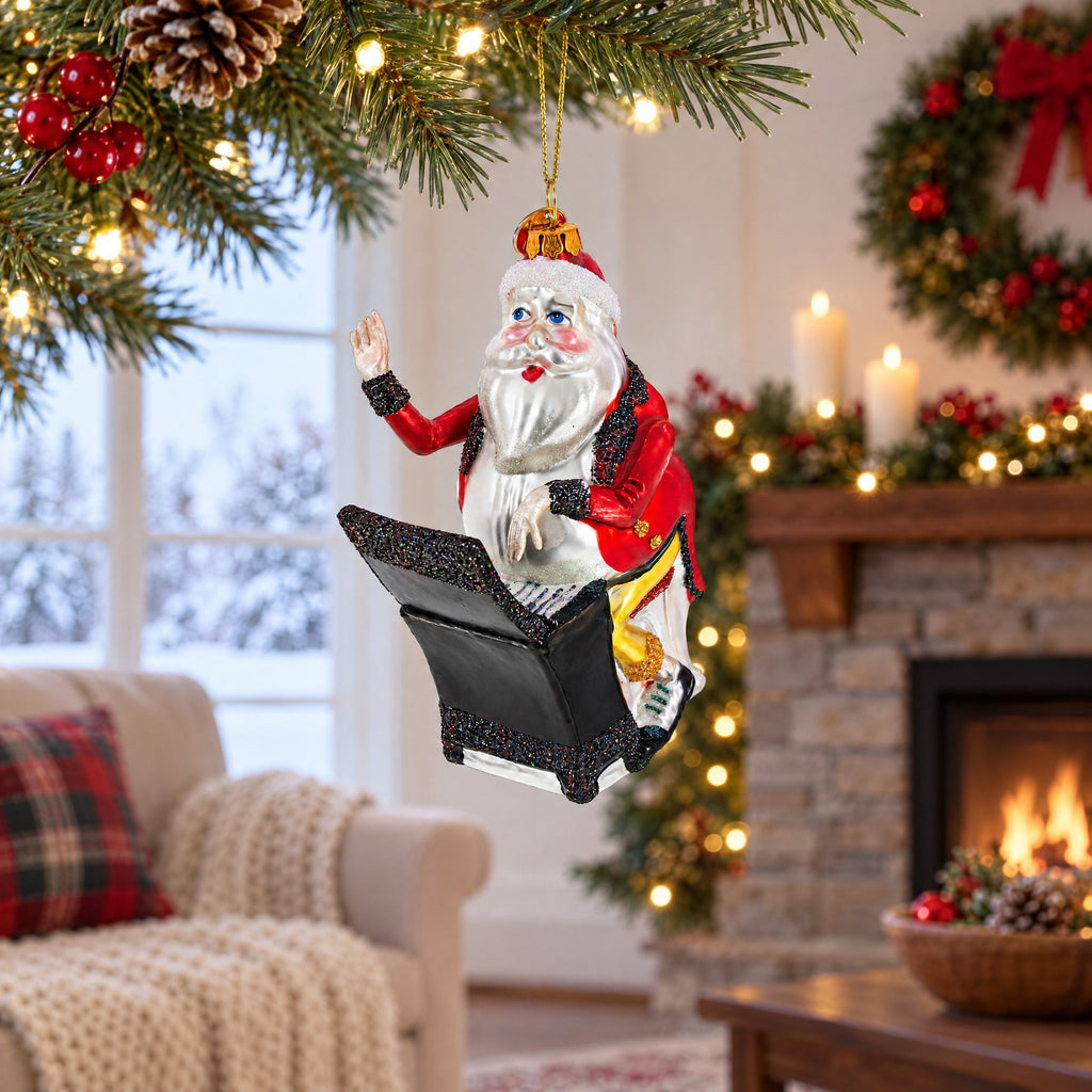 Santa Piano Performance Glass Christmas Ornament