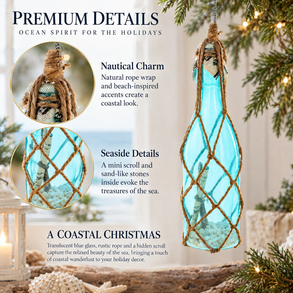 Nautical Sea Bottle with Sand Glass Christmas Ornament