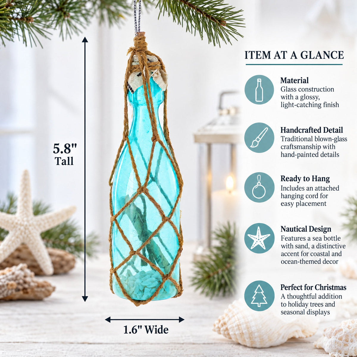 Nautical Sea Bottle with Sand Glass Christmas Ornament