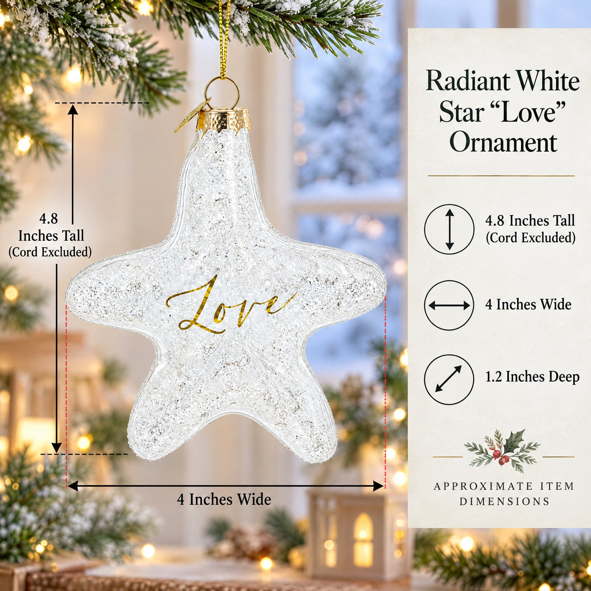 Radiant White Star "Love" Glass Christmas Ornament