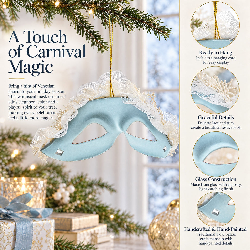 Whimsical Carnival Mask Glass Christmas Ornament