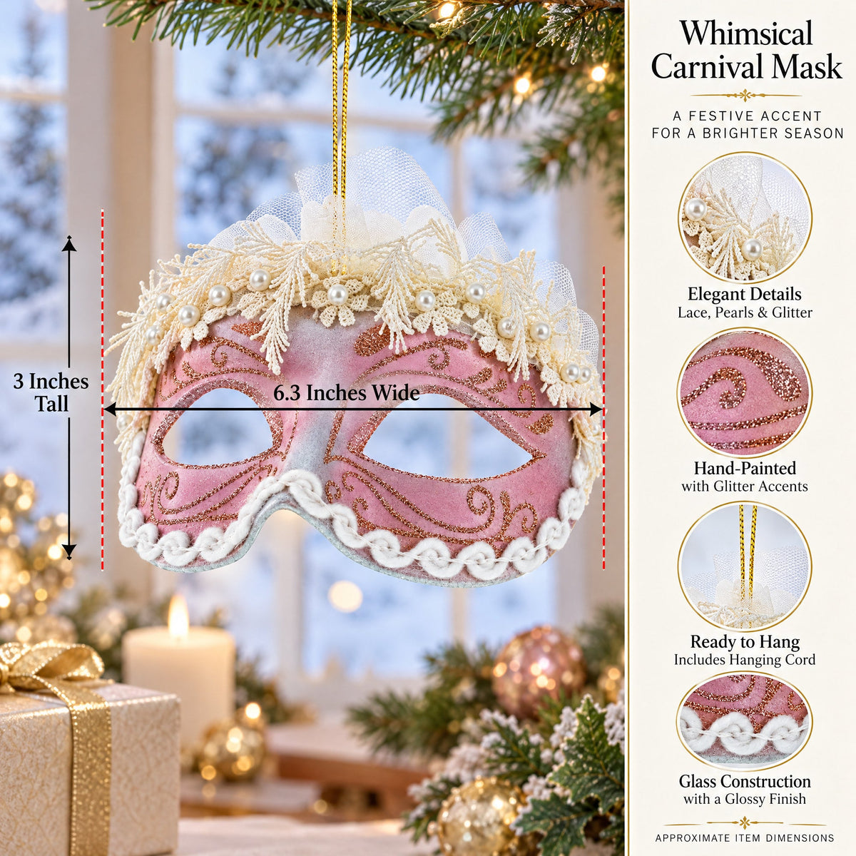 Whimsical Carnival Mask Glass Christmas Ornament