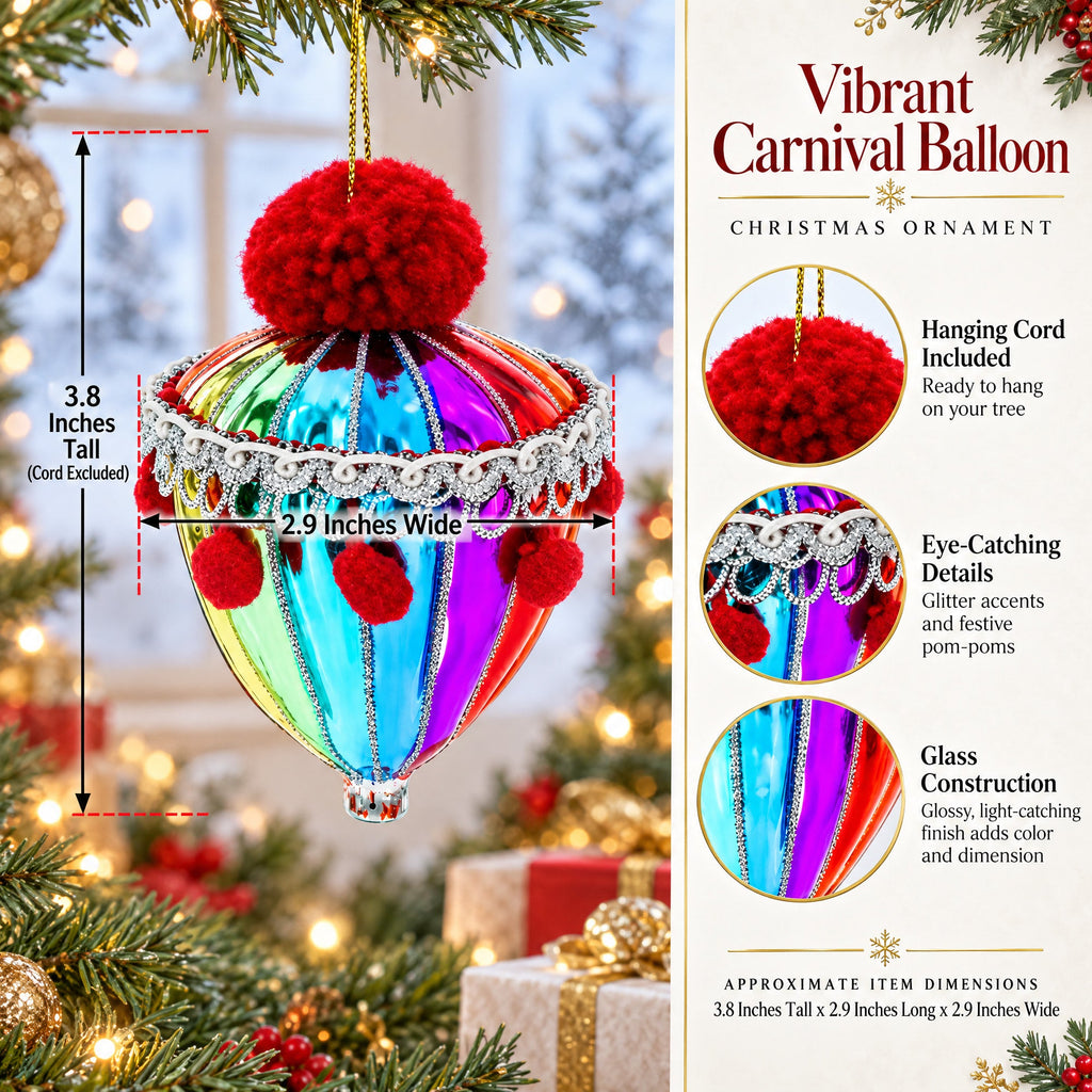 Vibrant Carnival Balloon Glass Christmas Ornament