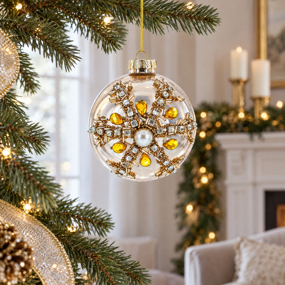 Dazzling Jeweled Star Glass Ball Christmas Ornament
