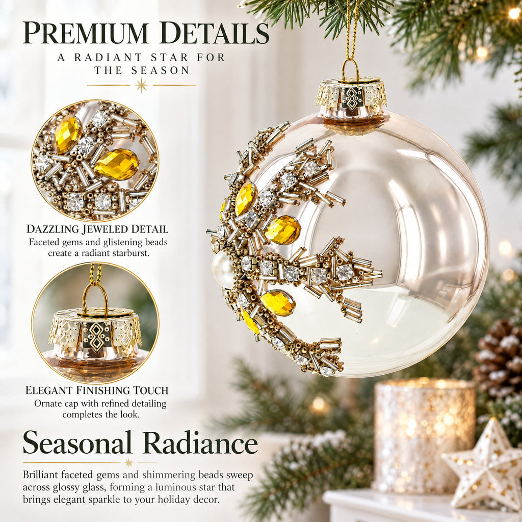 Dazzling Jeweled Star Glass Ball Christmas Ornament