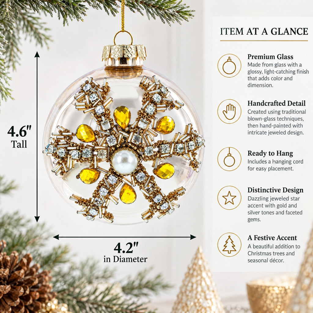 Dazzling Jeweled Star Glass Ball Christmas Ornament