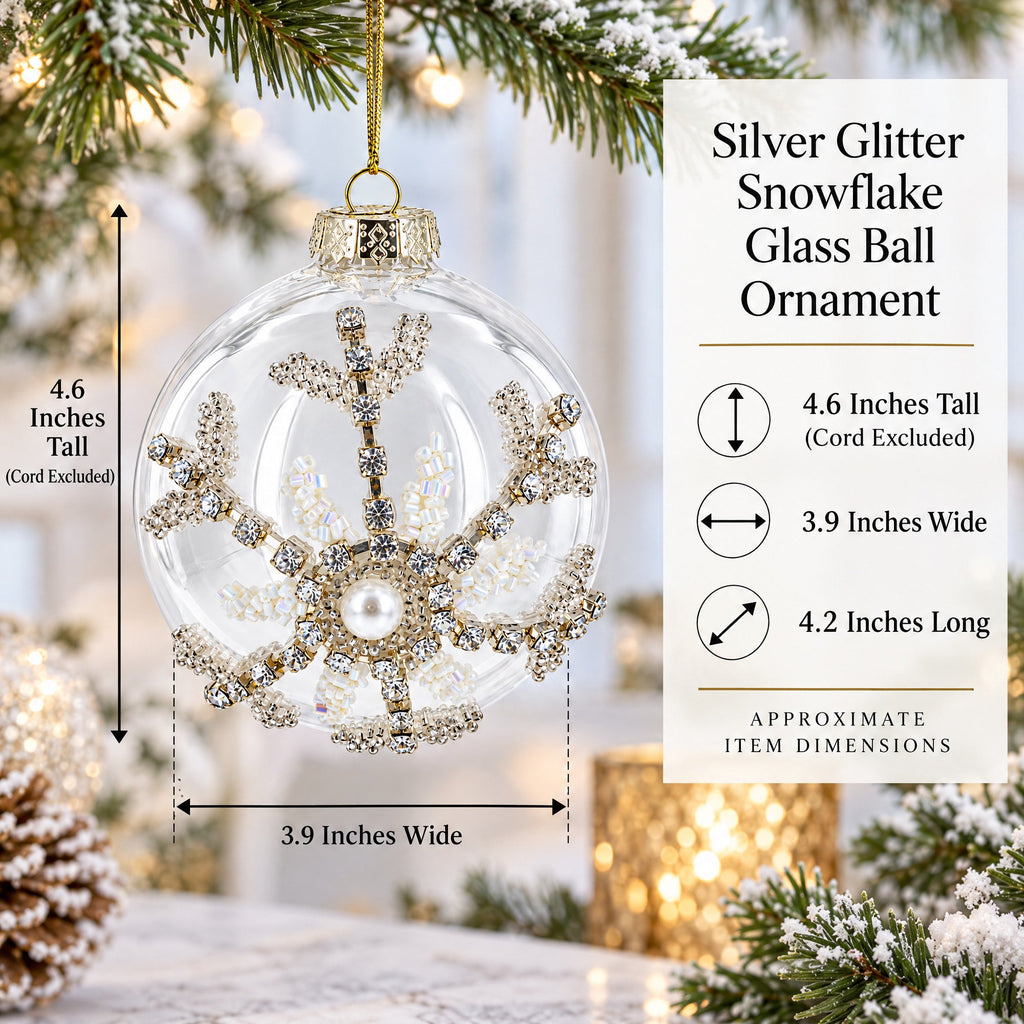 Silver Glitter Snowflake Glass Ball Christmas Ornament