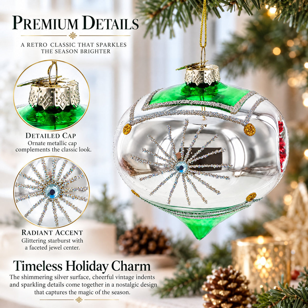 Vintage-Style Tear Drop Indented Glass Christmas Ornament