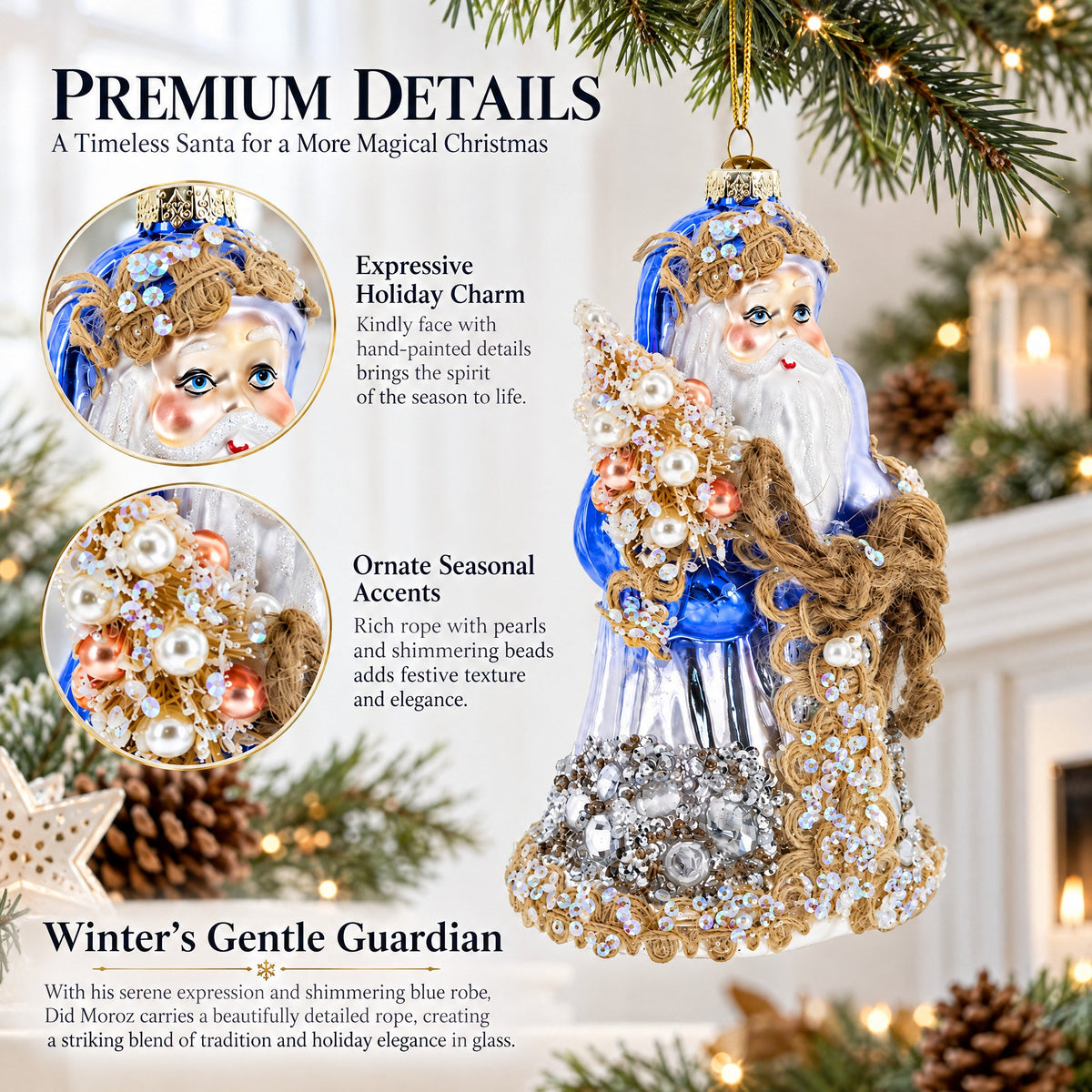 Did Moroz with Rope Glass Christmas Ornament