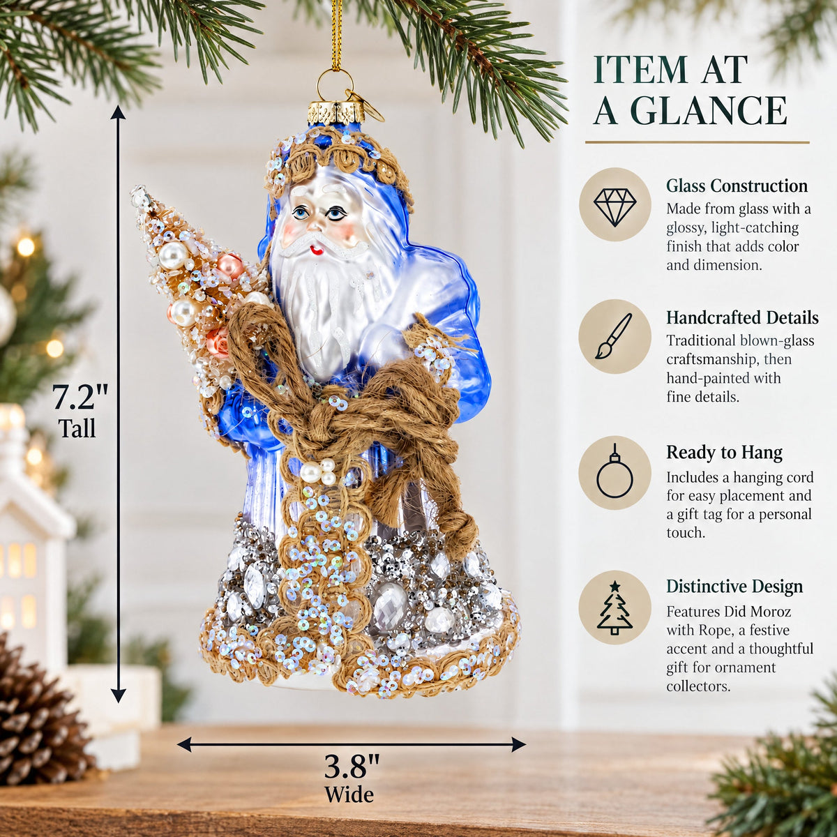Did Moroz with Rope Glass Christmas Ornament