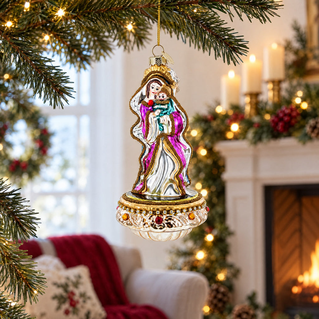 Nativity Scene Sacred Glass Christmas Ornament