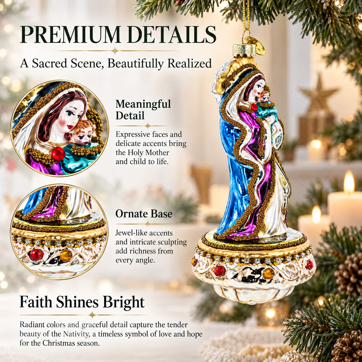 Nativity Scene Sacred Glass Christmas Ornament