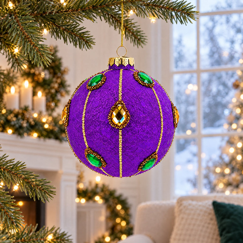 Jeweled-Accent Purple Ball Glass Ball Christmas Ornament