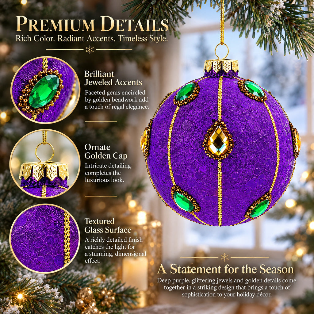 Jeweled-Accent Purple Ball Glass Ball Christmas Ornament