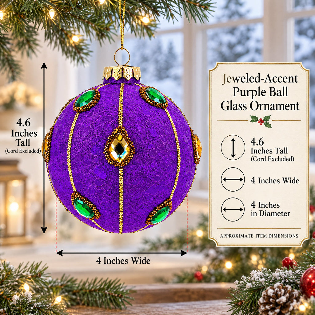 Jeweled-Accent Purple Ball Glass Ball Christmas Ornament