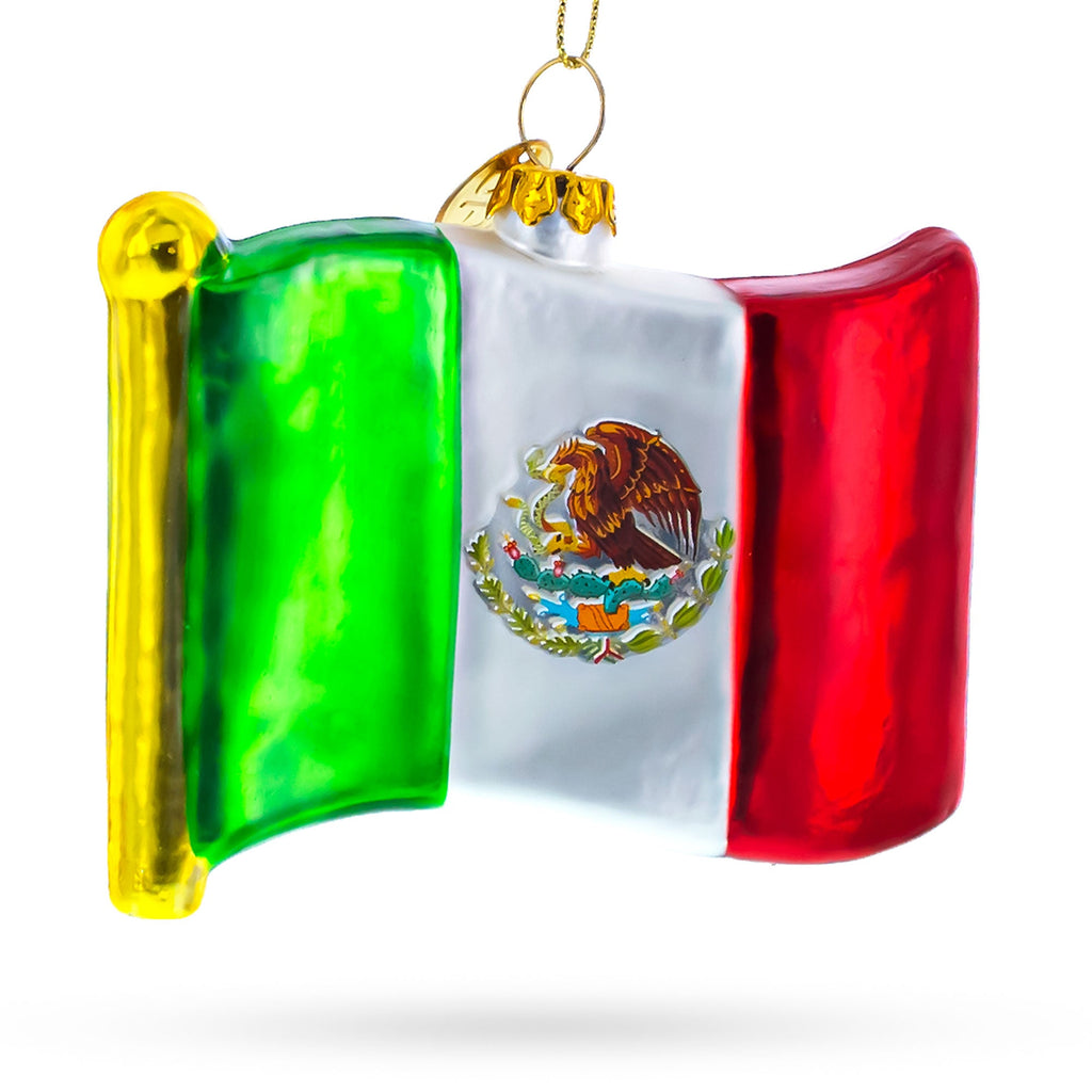 Waving Flag of Mexico Glass Christmas Ornament