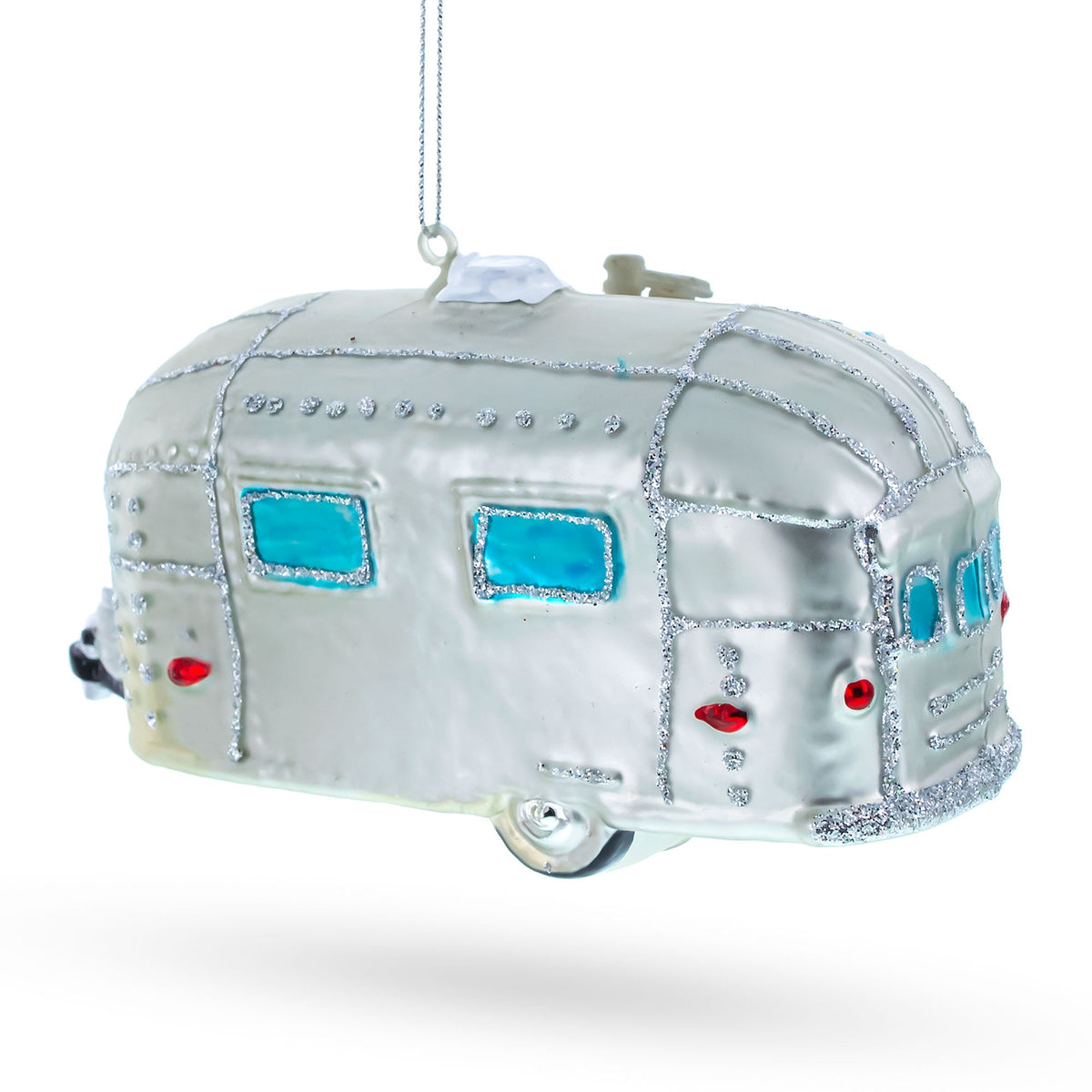 Camper Trailer with Awning Glass Christmas Ornament