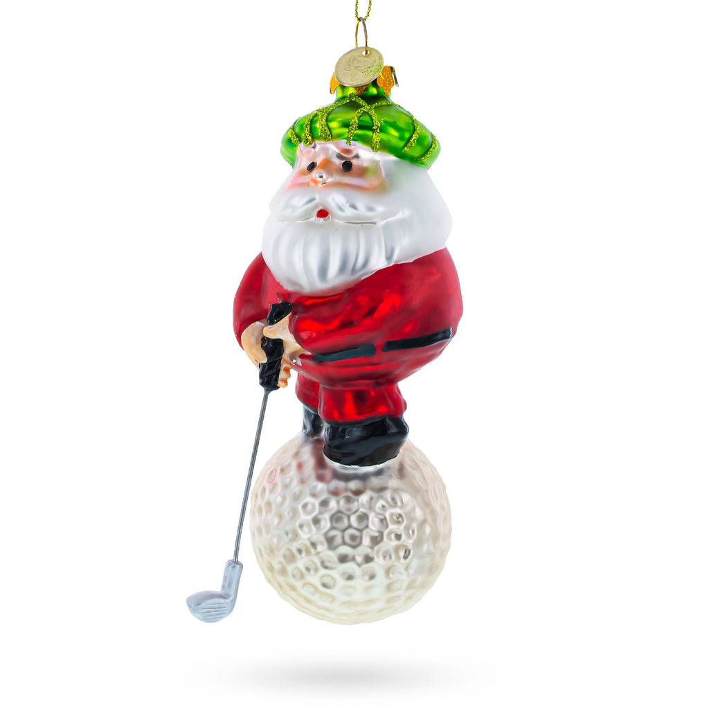 Santa the Golf Player Glass Christmas Ornament