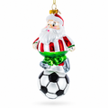 Santa the Soccer Player Glass Christmas Ornament