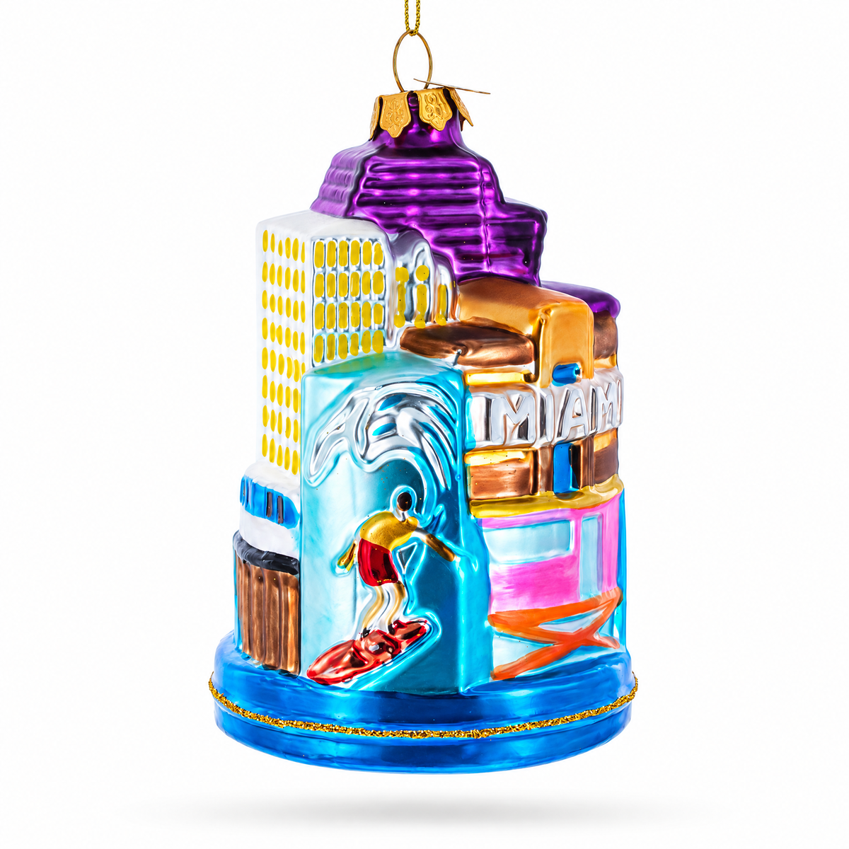 Landmarks of Miami, Florida Glass Christmas Ornament