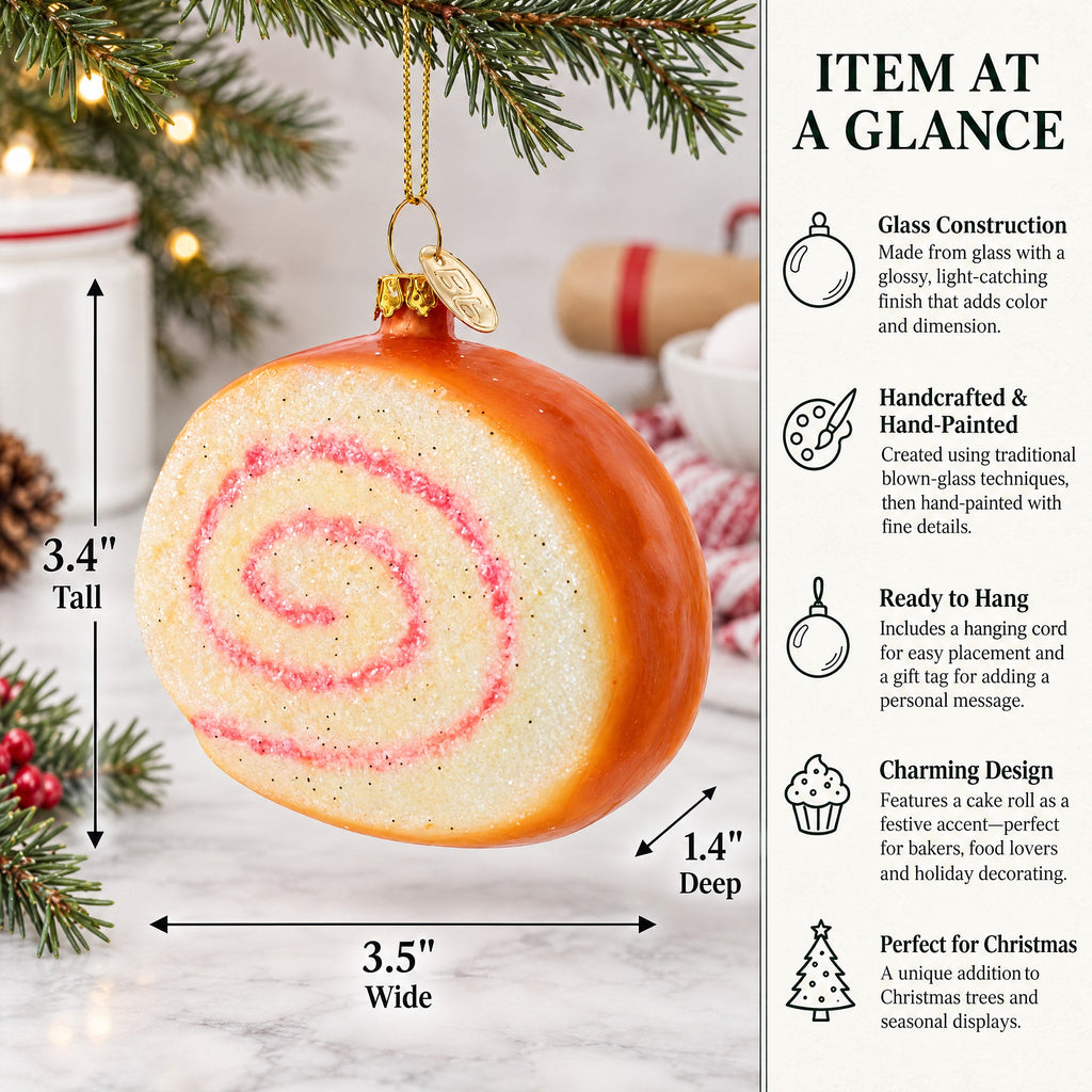 Cake Roll Glass Christmas Ornament