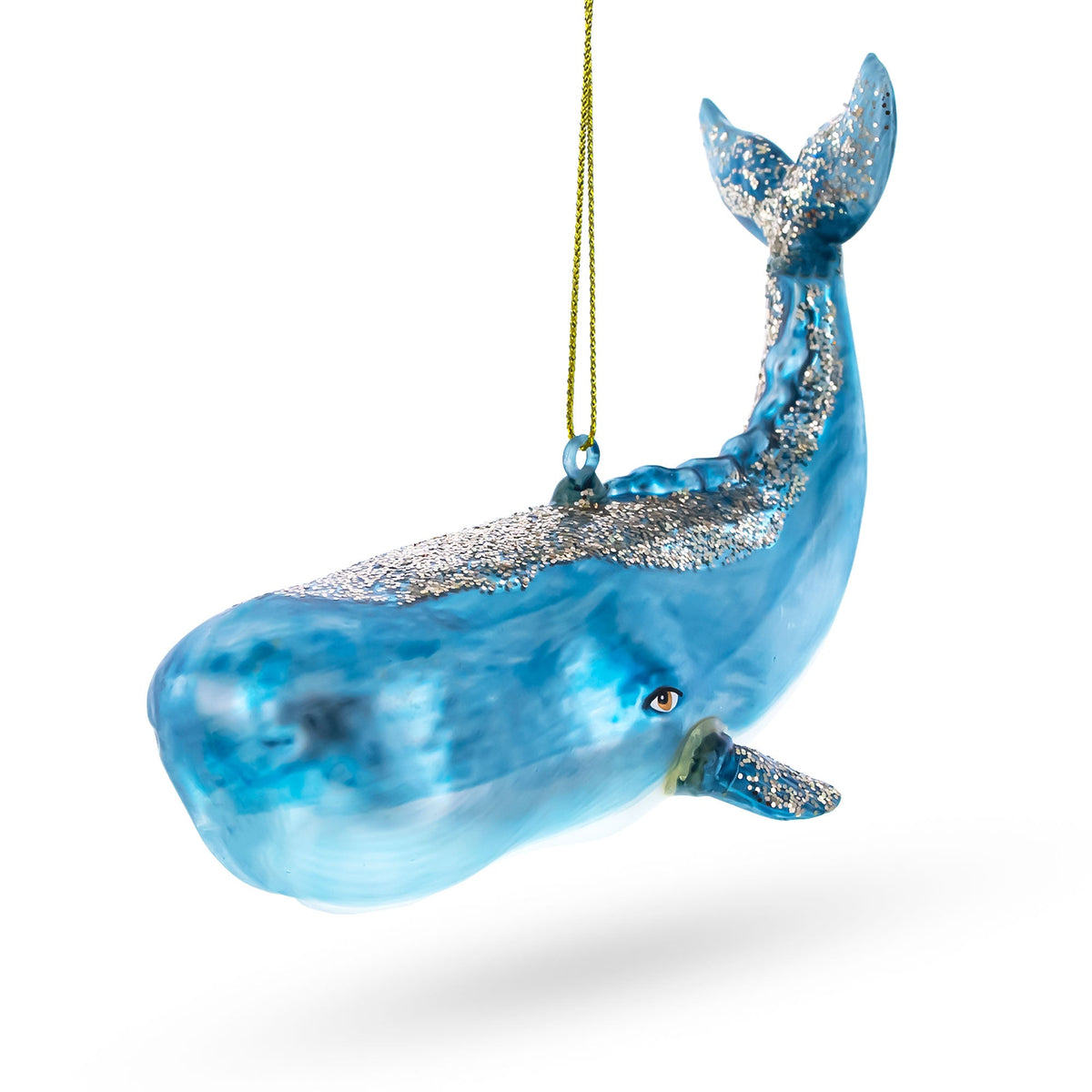 Glittered Whale Glass Christmas Ornament
