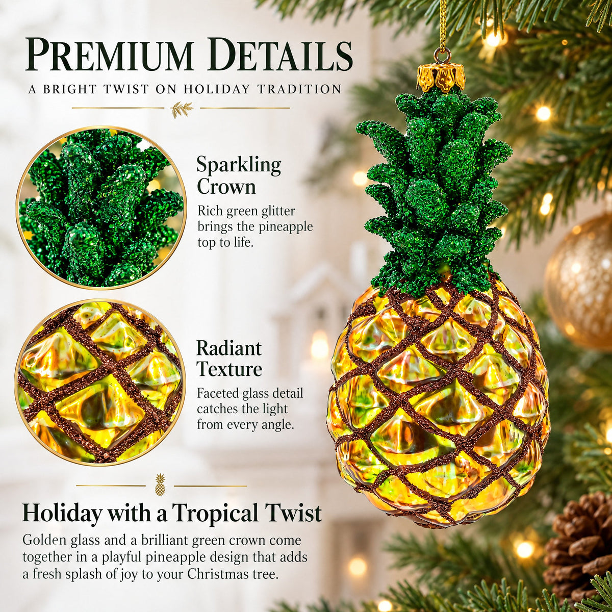 Shiny Pineapple Glass Christmas Ornament