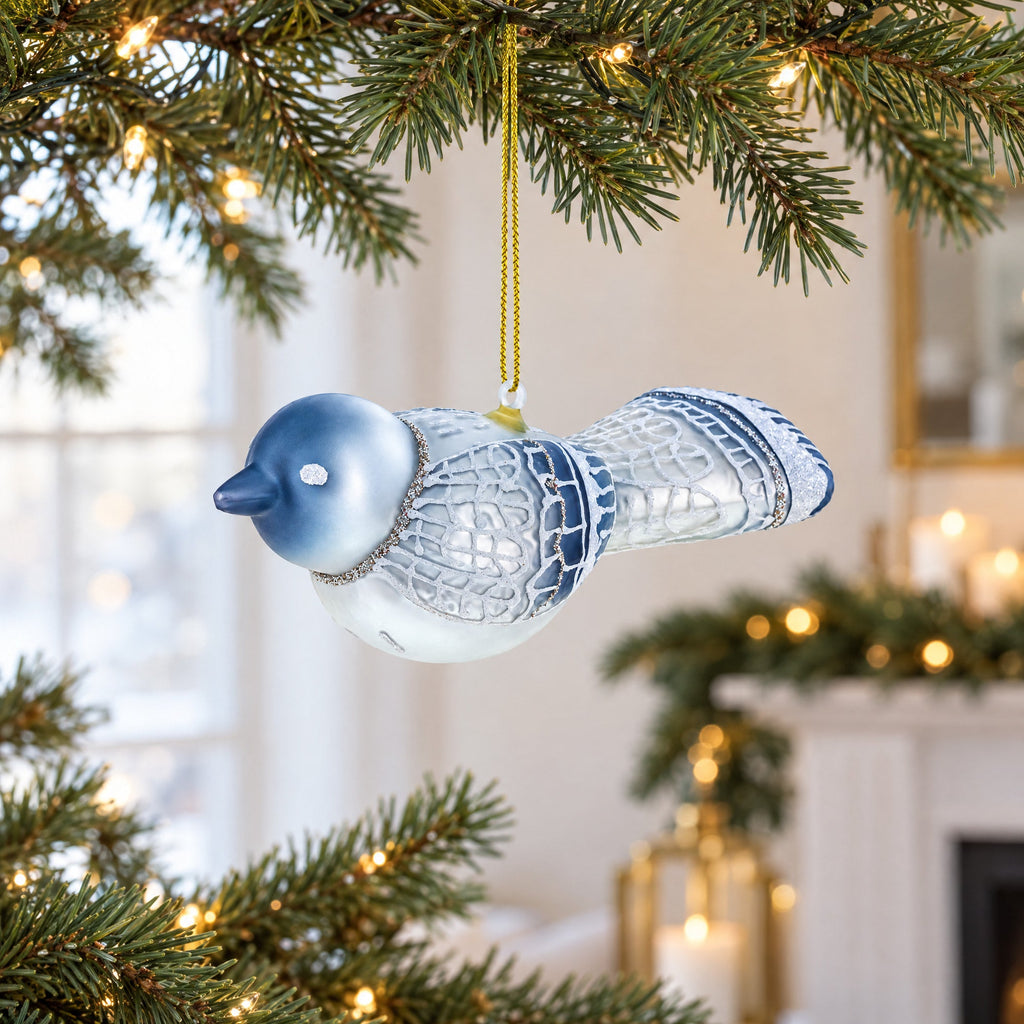 Gray Bird Glass Christmas Ornament