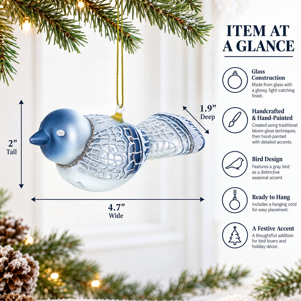 Gray Bird Glass Christmas Ornament