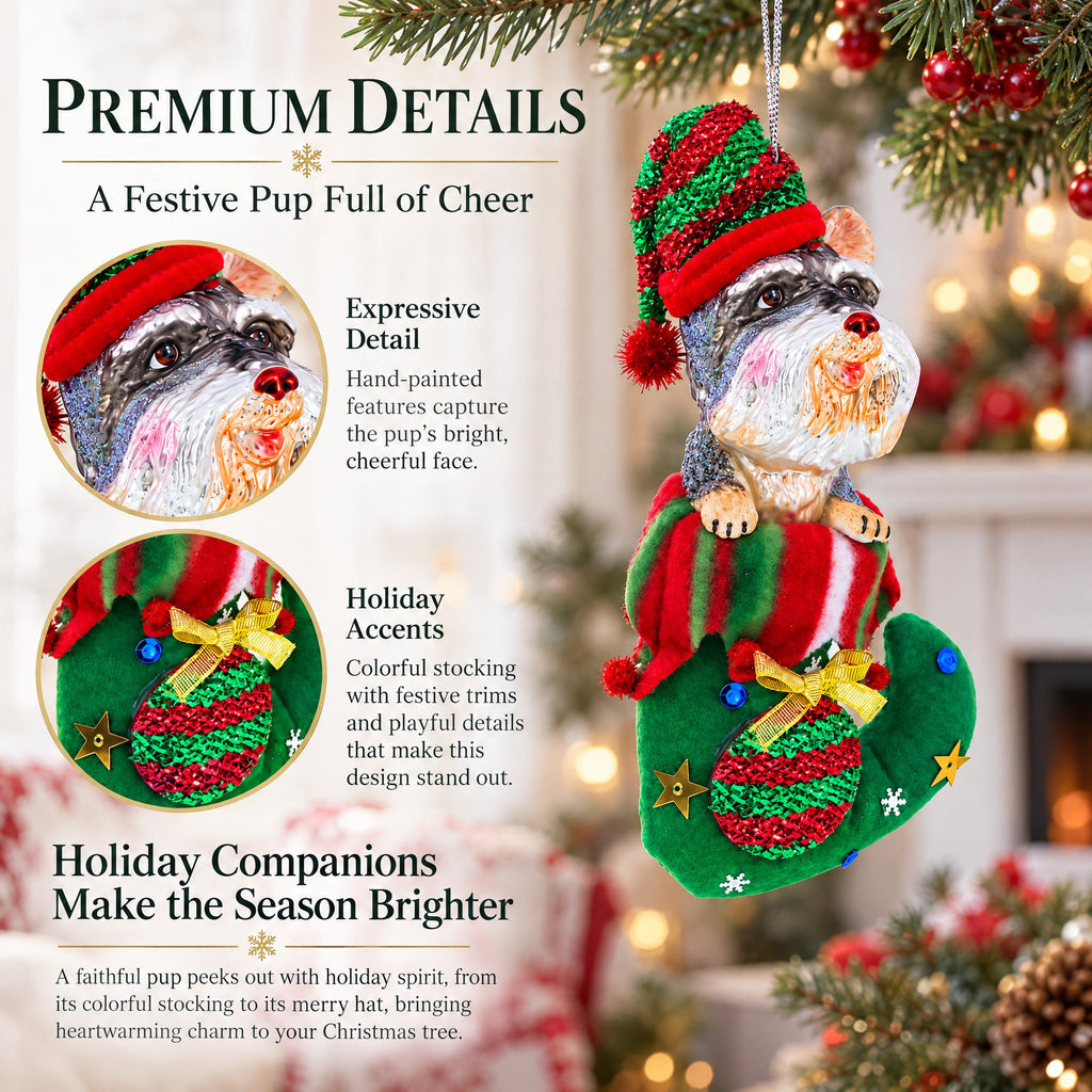 Puppy in Stocking Glass Christmas Ornament