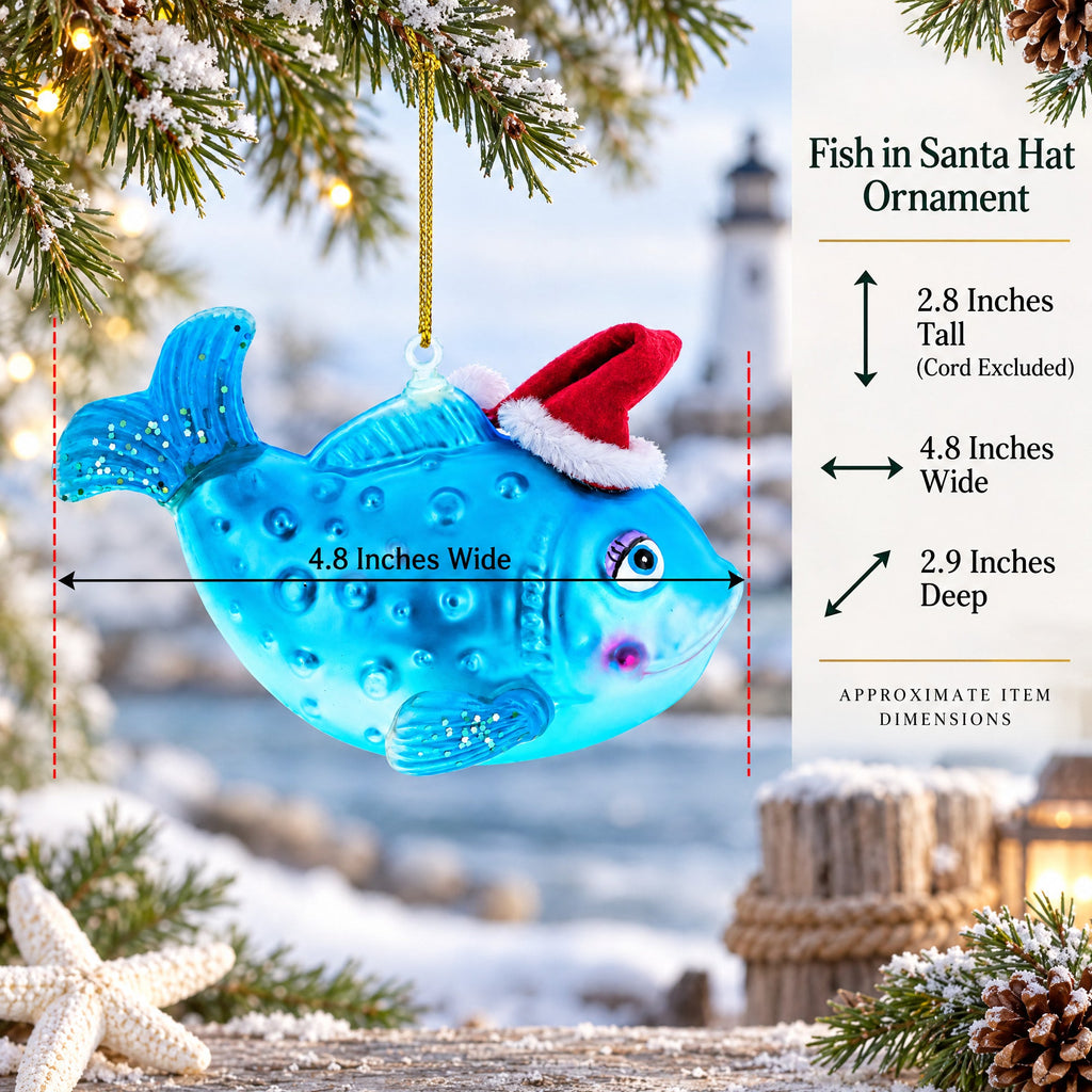 Fish in the Santa Hat Glass Christmas Ornament