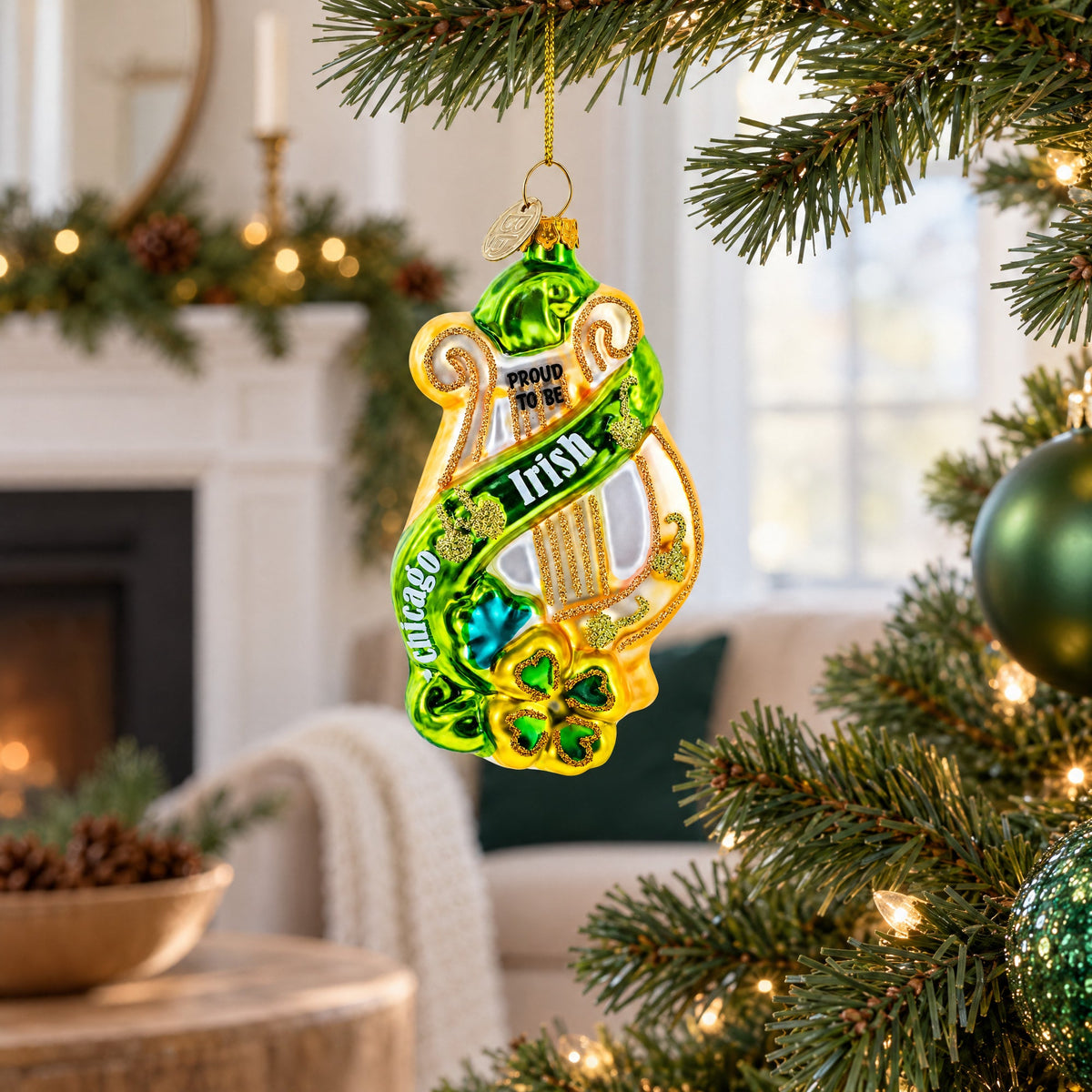 Irish Harp Glass Christmas Ornament