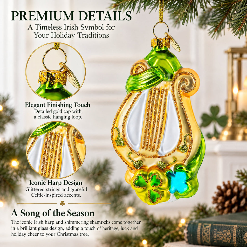 Irish Harp Glass Christmas Ornament