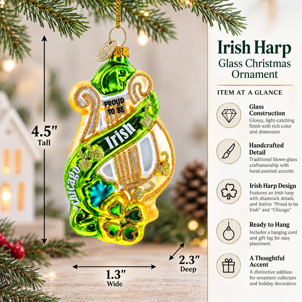 Irish Harp Glass Christmas Ornament