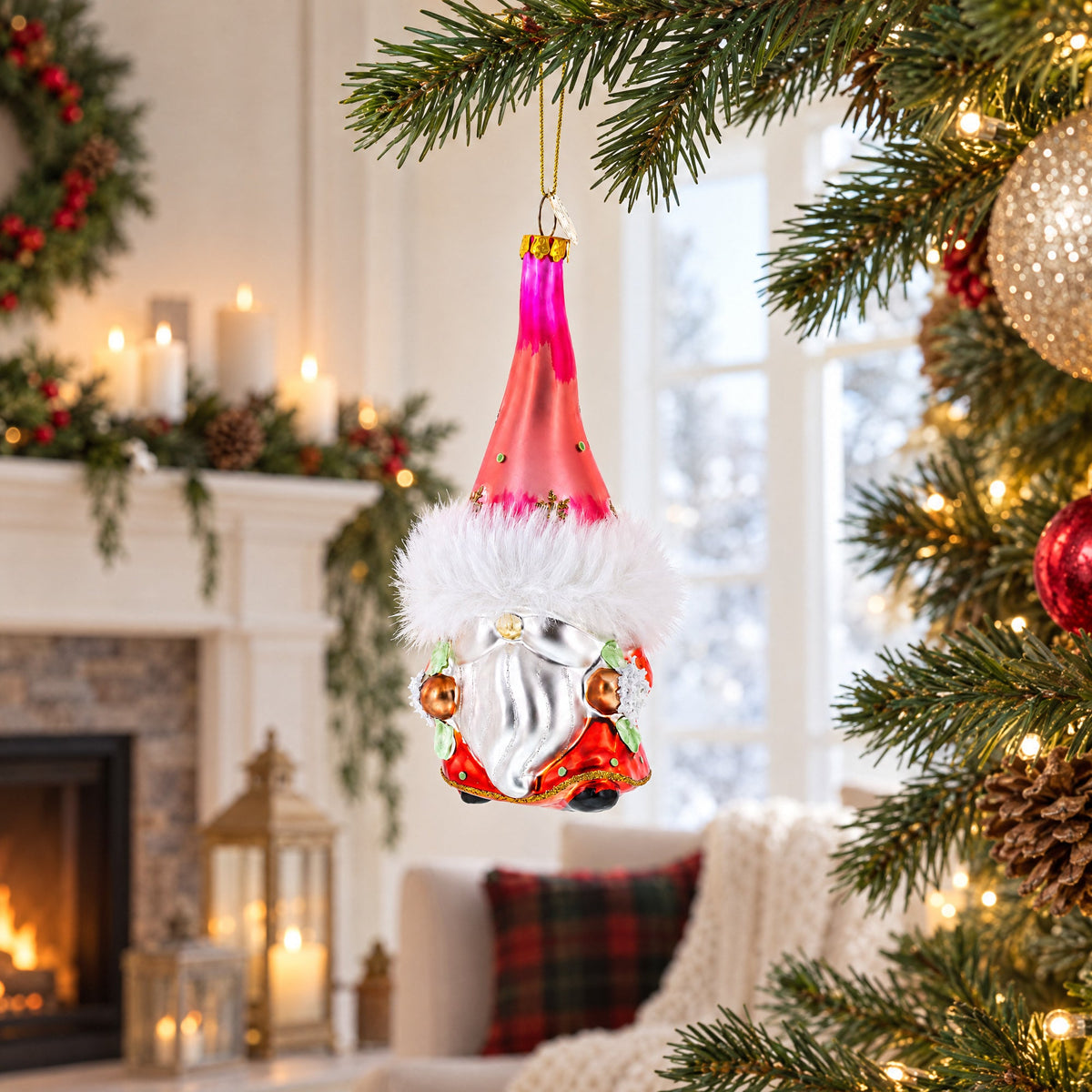 Gnome Carrying Gifts Glass Christmas Ornament