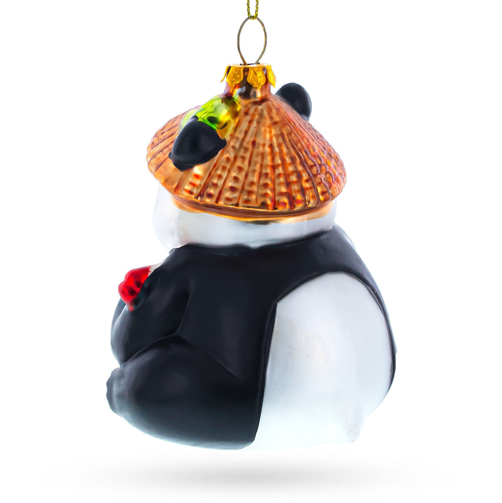 Panda Eating Ramen Glass Christmas Ornament