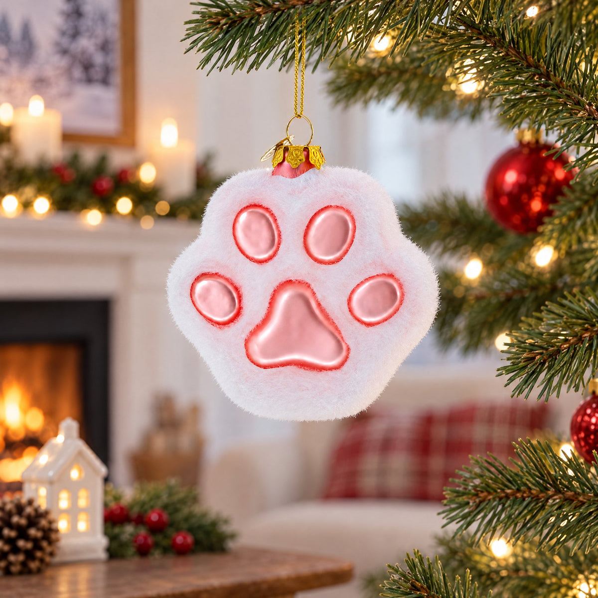 White Paw Glass Christmas Ornament