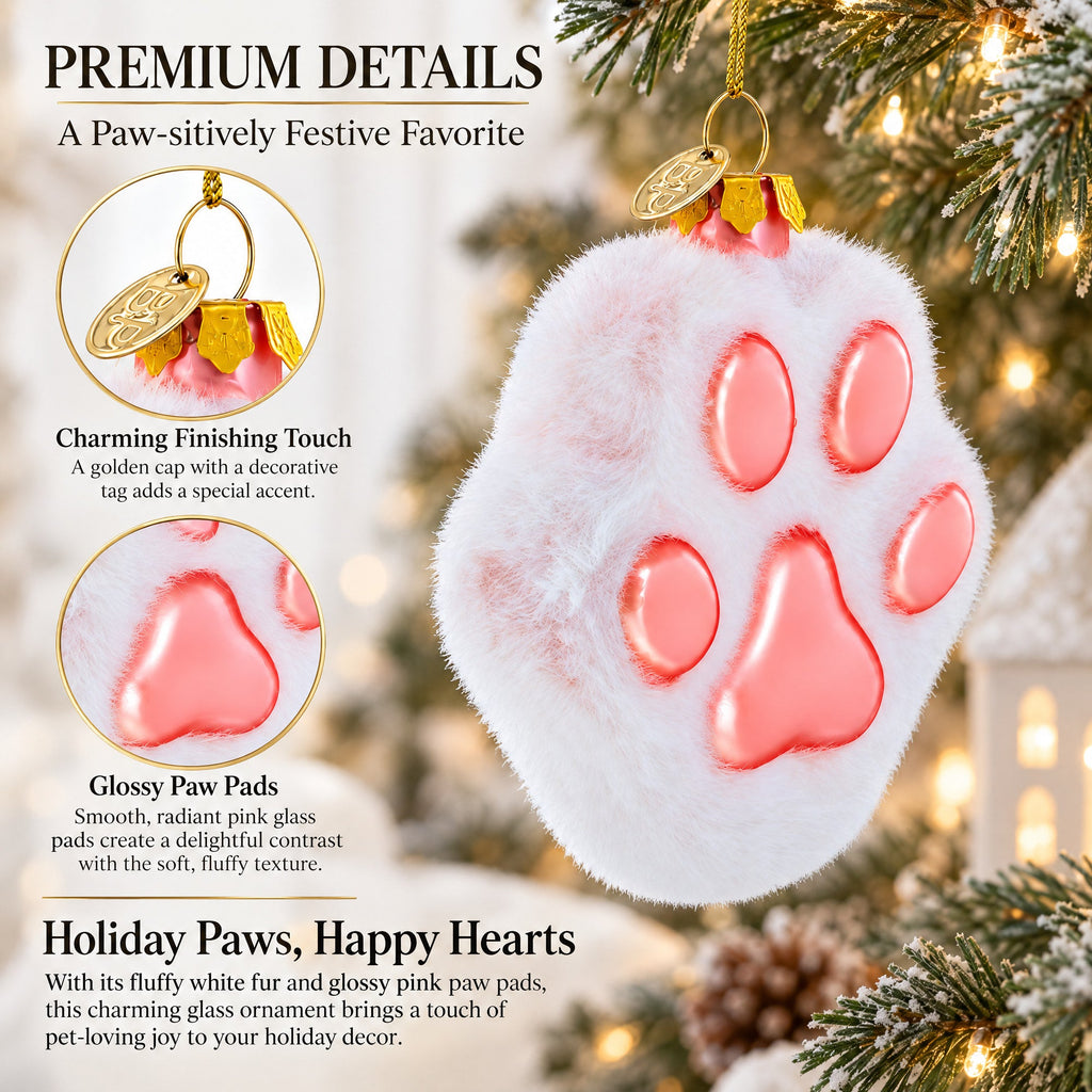 White Paw Glass Christmas Ornament