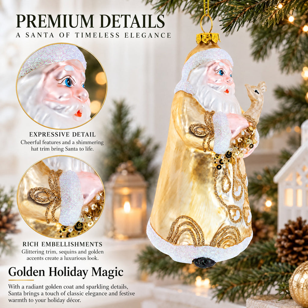 Santa in Golden Coat Glass Christmas Ornament