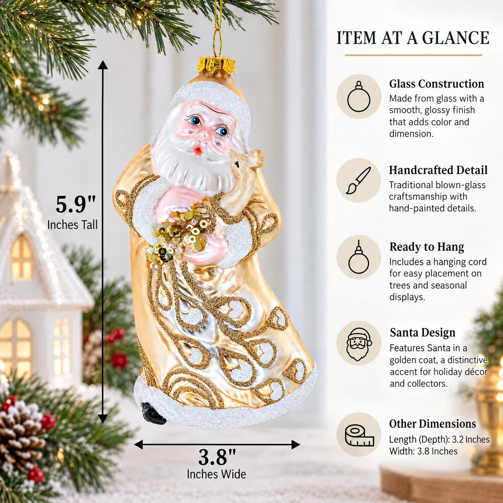 Santa in Golden Coat Glass Christmas Ornament