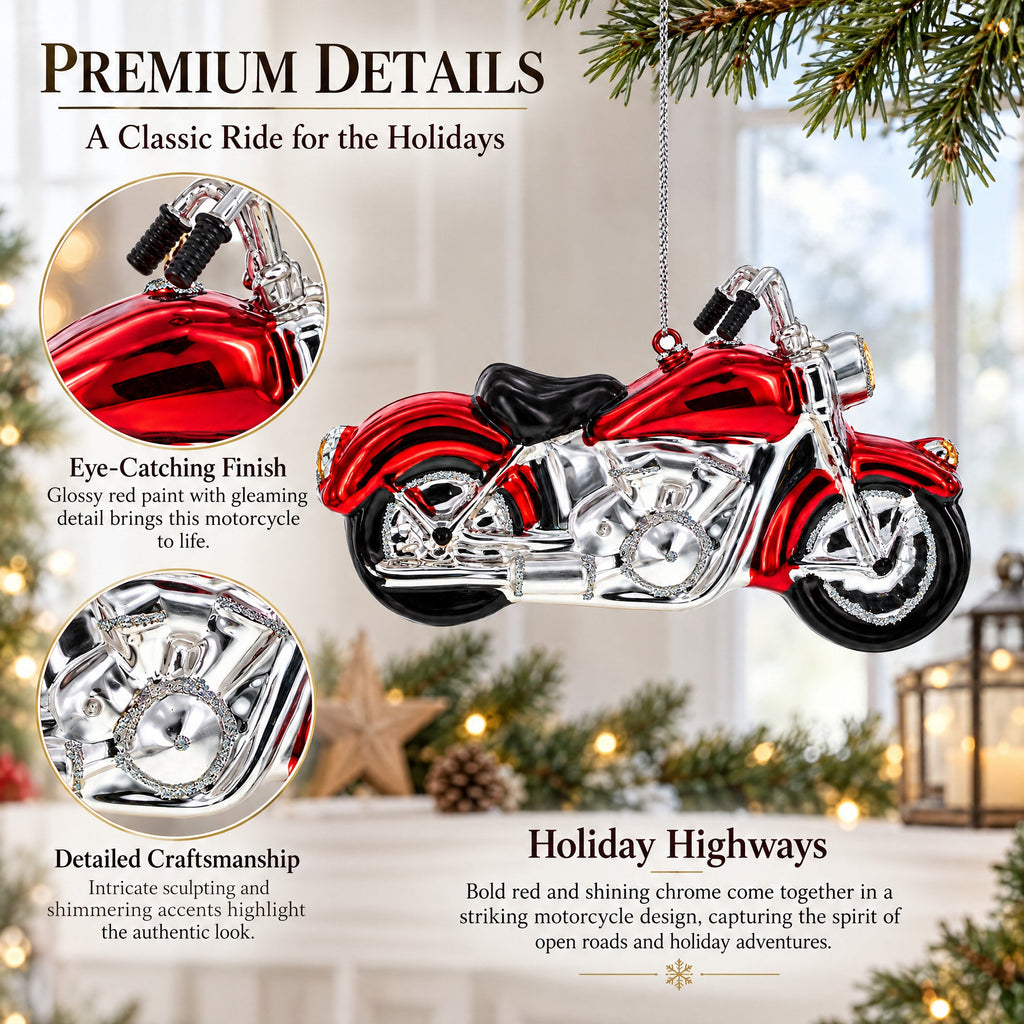 Red Motorcycle Glass Christmas Ornament